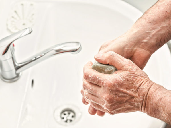 washing hands.