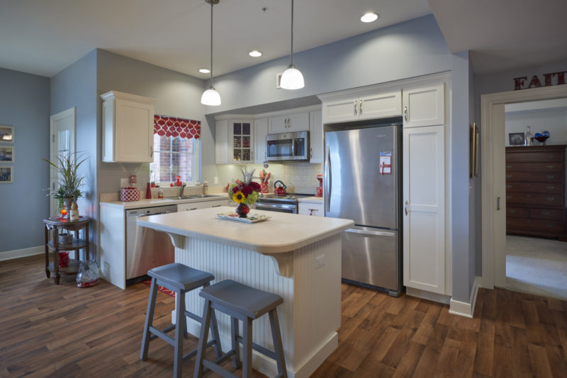 Landis Homes retirement facility crossings apartment kitchen.