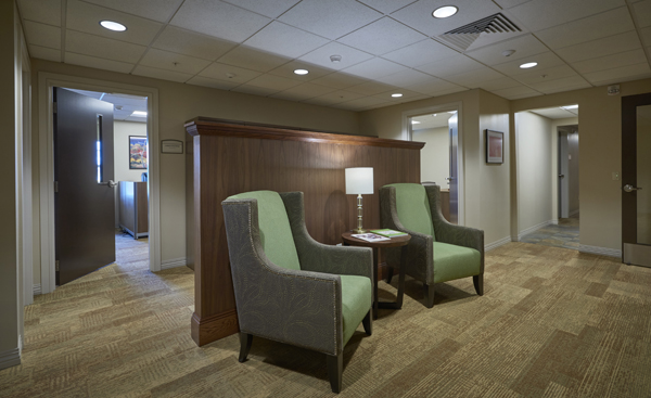Waiting area with two chairs