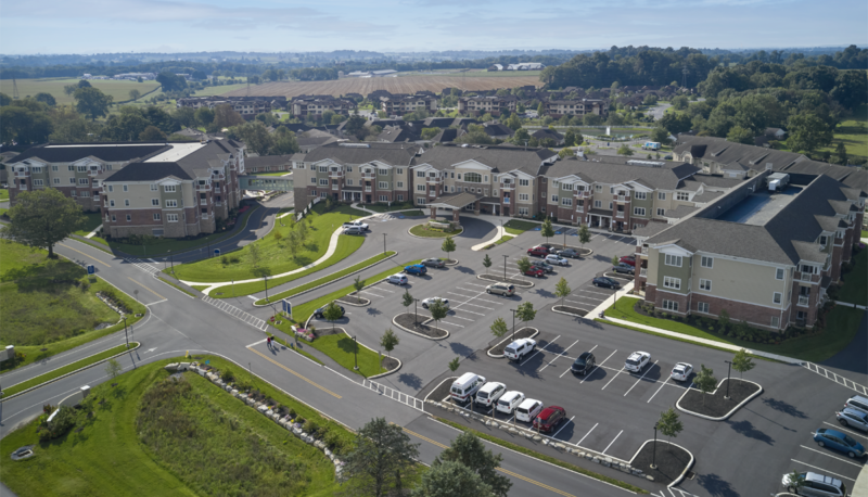 Bird's eye view of Landis Homes retirement community.