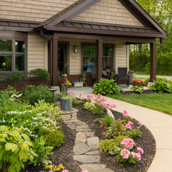 Outdoor sidewalk with flowers