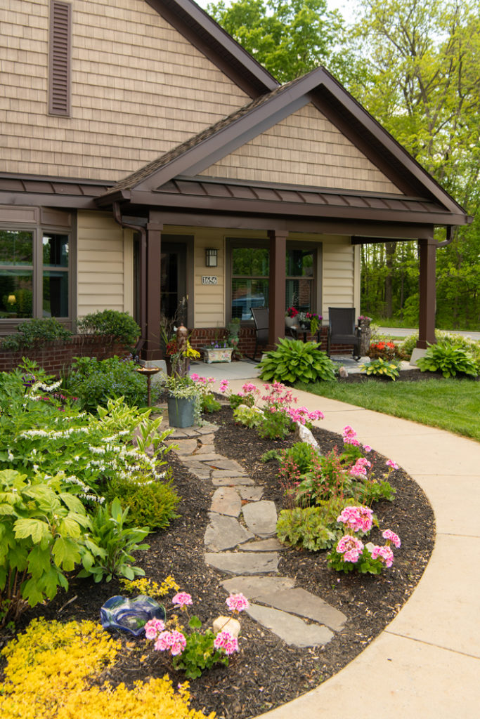 Outdoor sidewalk with flowers