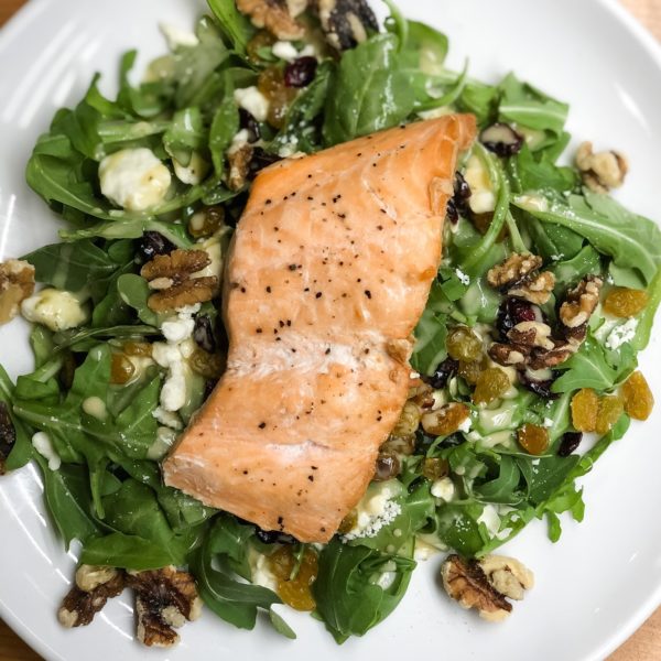 Plate of salmon and greens