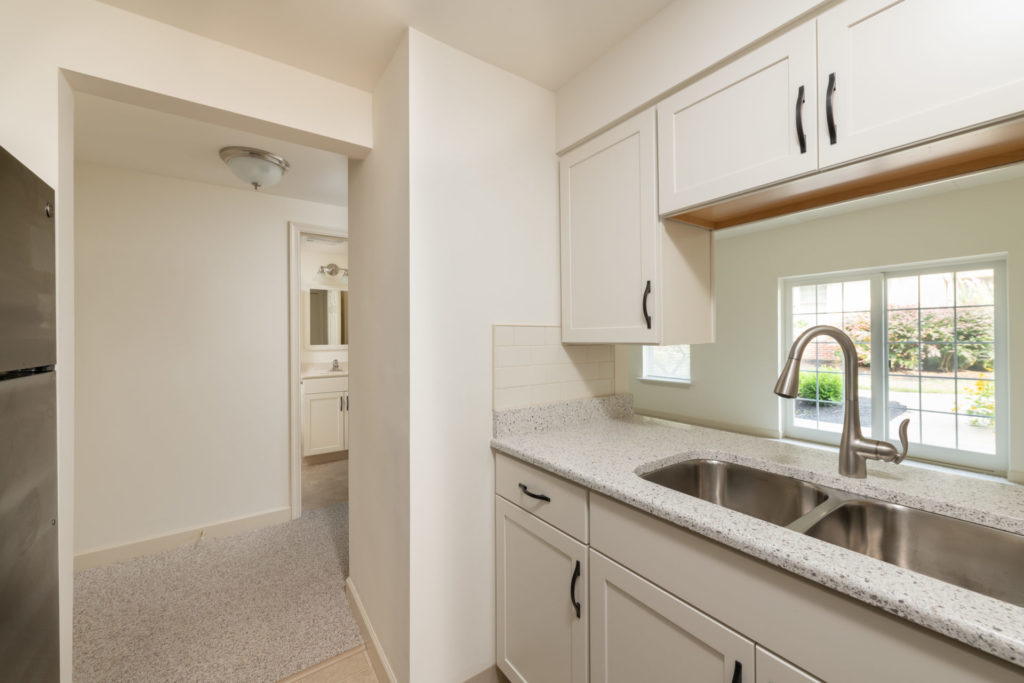 A clean studio kitchen. 