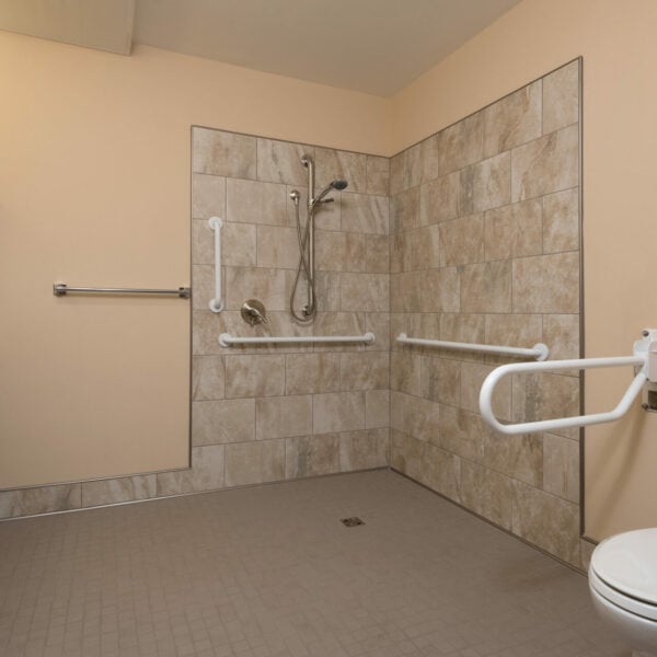 A safe, open shower with many handholds.