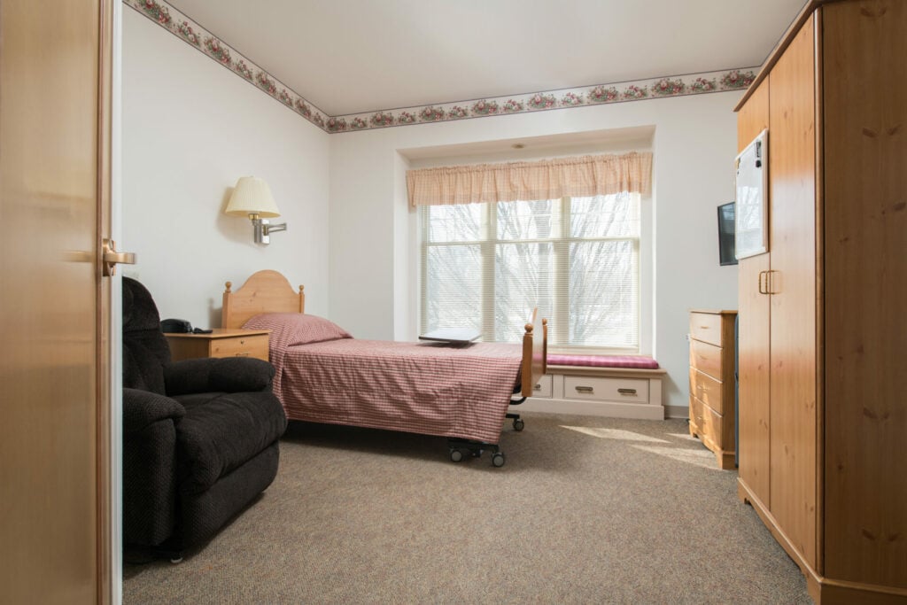 Assisted living and nursing care facility's private room.