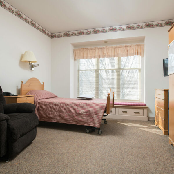 Assisted living and nursing care facility's private room.