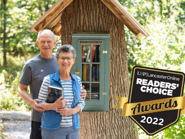 Senior couple by outdoor library