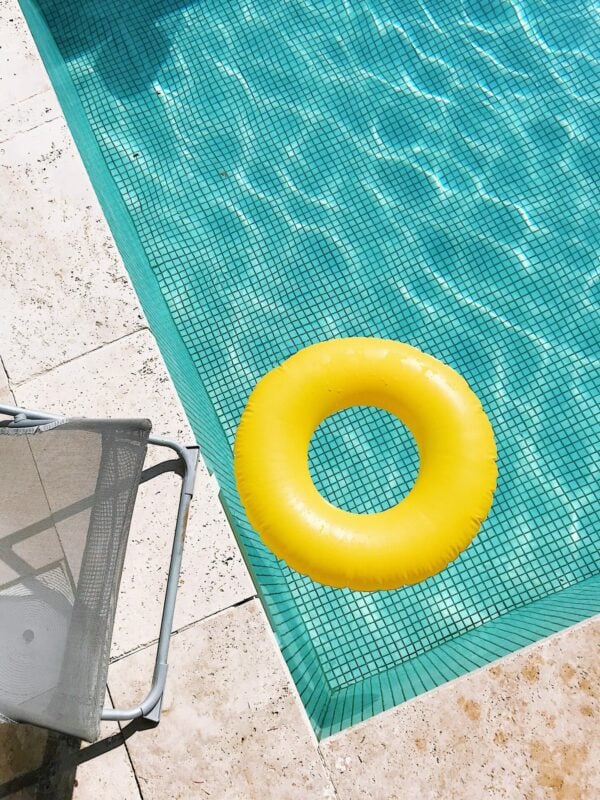 Pool with a yellow innertube.